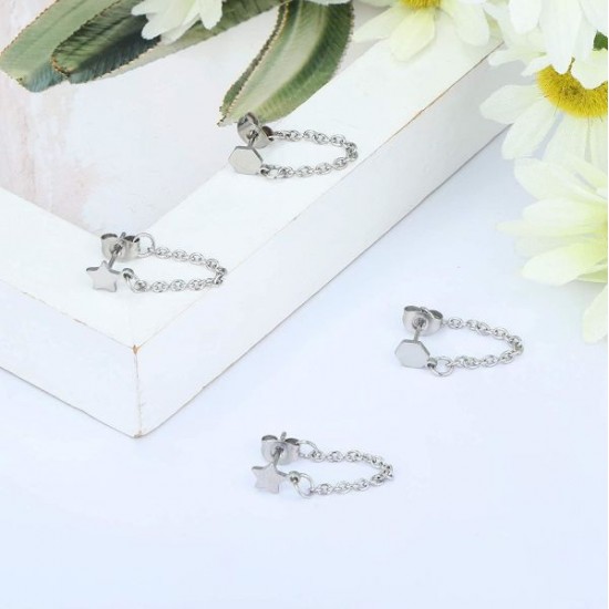 9 Pairs Chain Earrings Ear Cuffs Minimalist Bar Earrings With Chain Stainless Threader Stud Earrings For Women 9 Pairs Chain Earrings Ear Cuffs Minimalist Bar Earrings With Chain Stainless Threader Stud Earrings For Women